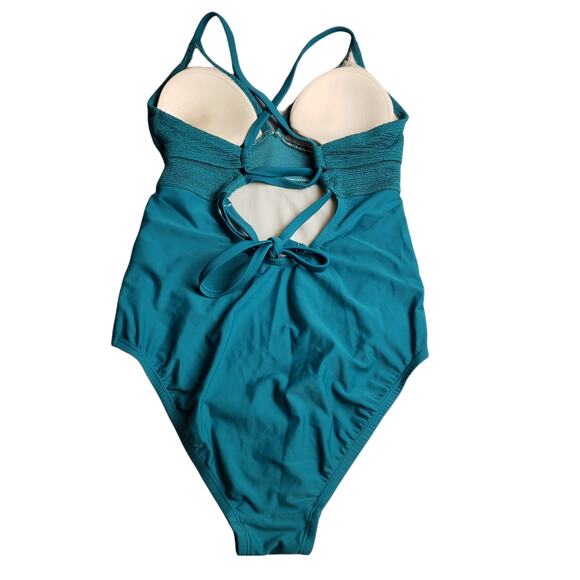 Kona Sol Swimsuit Womens Small One Piece Ribbed High Coverage Crisscross AFK70 - Picture 2 of 7